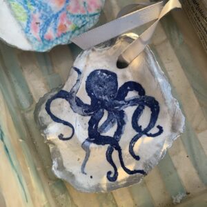 the cabana chandler trinket tray jewelry tray oyster keepsake coastal home decor giftable one of a kind coastal hostess gift gift set Christmas the world is your oyster blue and white octopus under the sea ornament